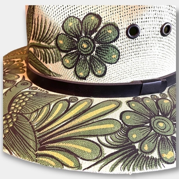 NEW Mexican Artesanal Hand Painted Straw Hat Size Medium - Picture 4 of 7